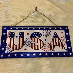 USA 4th of July Fireworks & Glitter Hanging Sign